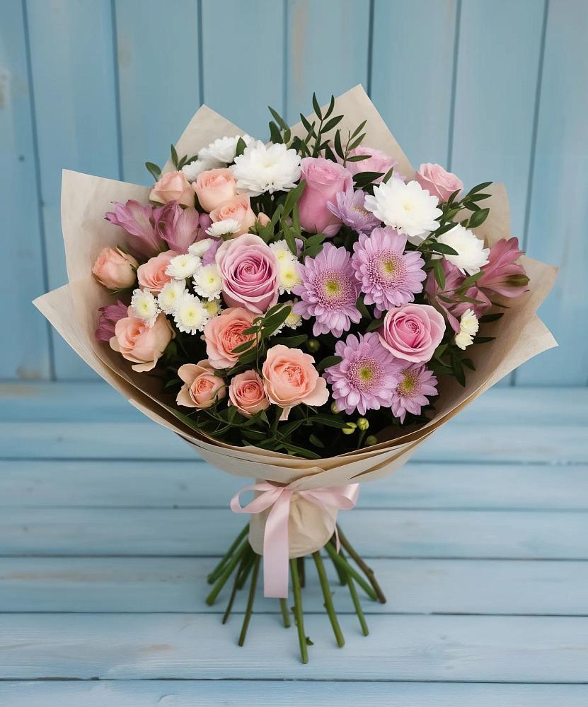 Букет цветов из: Хризантемы, Розы и Альстромерии в Тамбовке