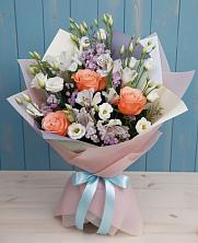 Букет цветов из:  Лизиантусы, Розы, Альстромерии и Гипсофила в Тамбовке