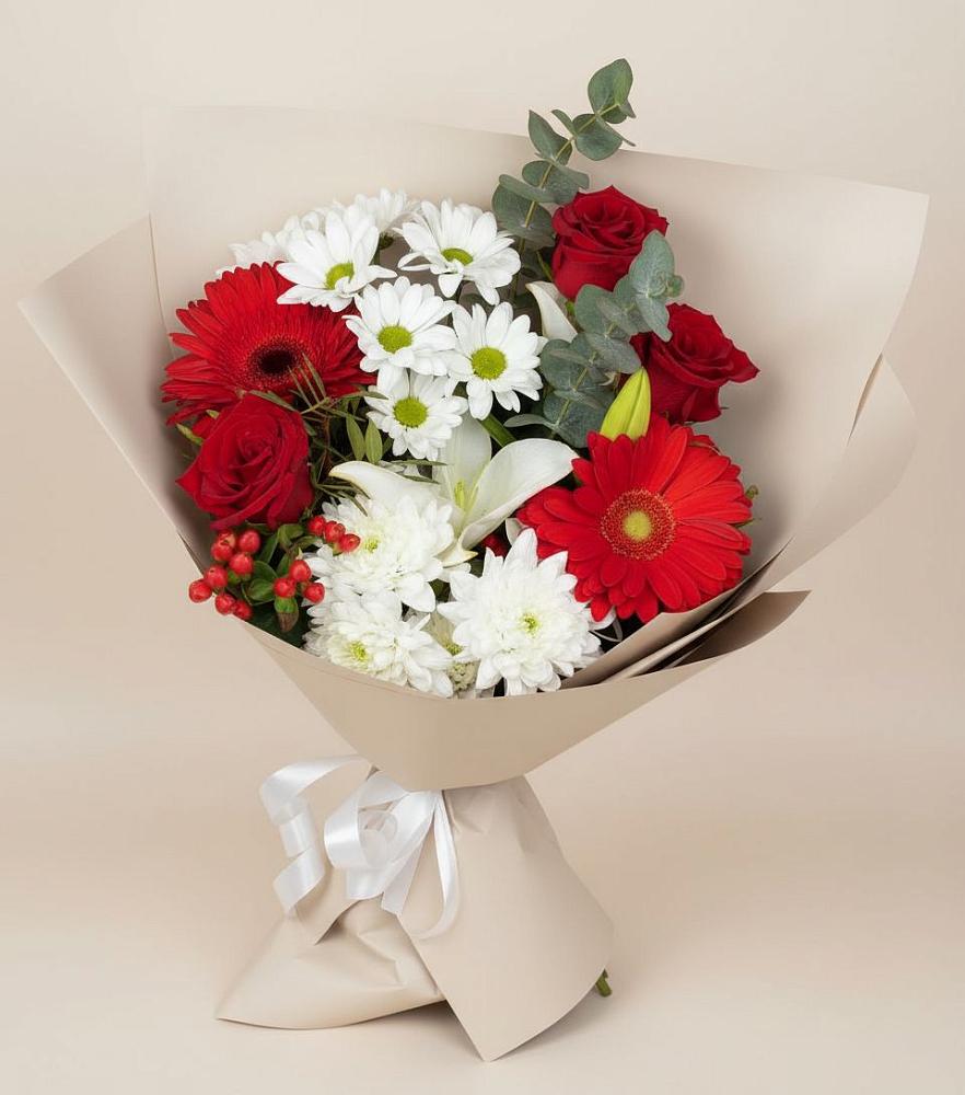 Букет цветов из: Розы, Хризантемы, Герберы и Лилии в Тамбовке