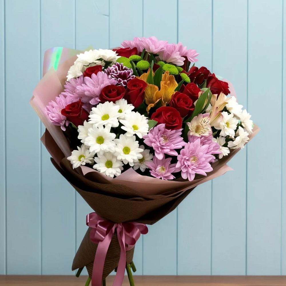 Букет цветов из: Розы, Хризантемы и Альстромерии в Тамбовке