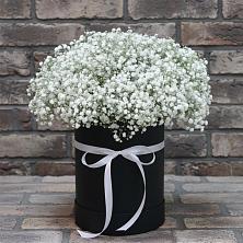 Цветочная композиция из Гипсофила в шляпной коробке в Тамбовке