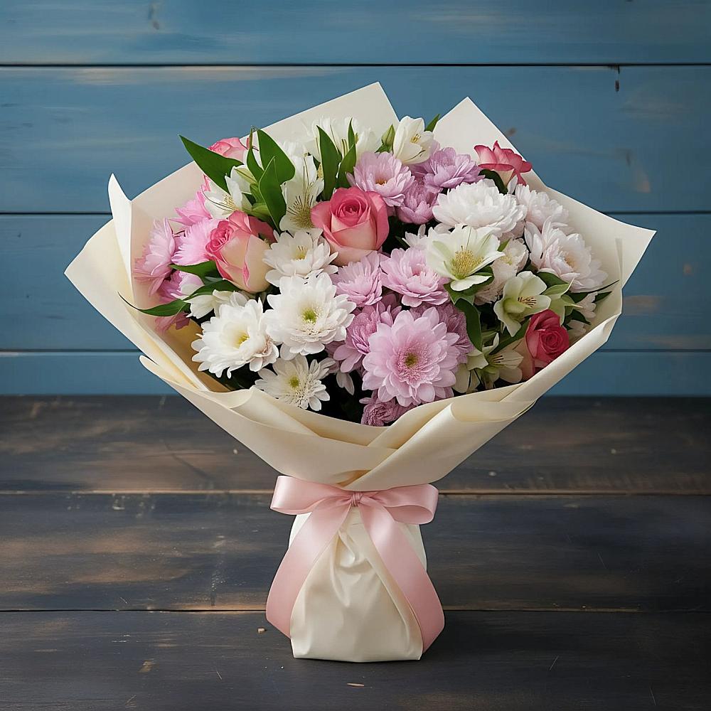 Букет цветов из: Хризантемы, Альстромерии и Розы в Тамбовке